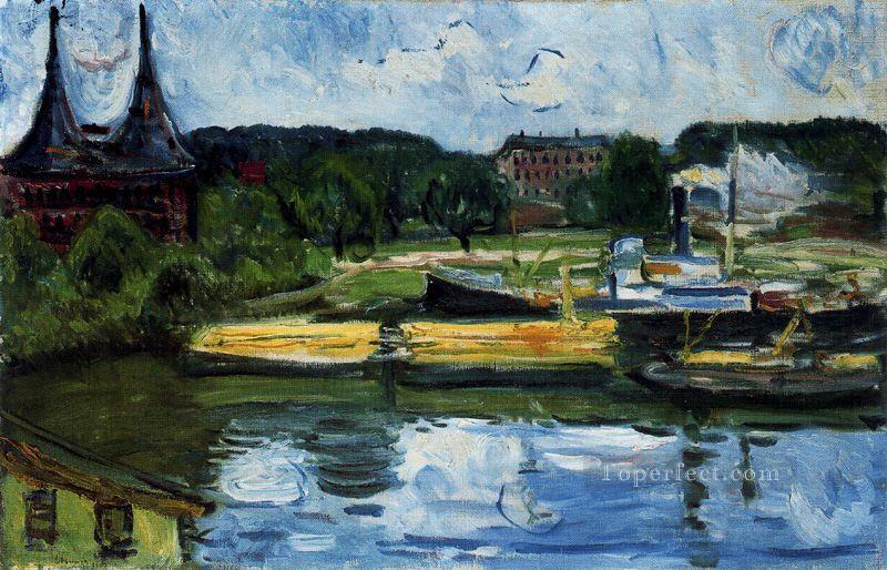 lubeck harbour with the holstentor 1907 Edvard Munch Oil Paintings